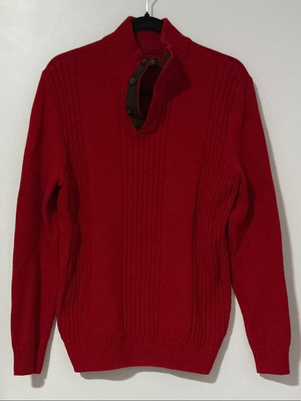 Chaps Red Ribbed Turtleneck Sweater with Button Placket